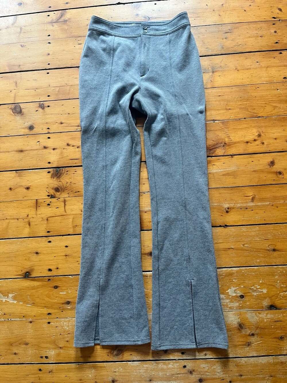 Maeve Anthropologie Seamed Flare Pants Size 4 Gray Slit Hem Work